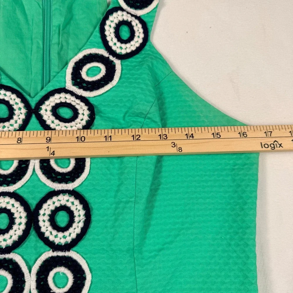 Lilly Pulitzer Trudy Shift Dress 4 Go Go Green Cotton Crochet Circle Trim - Picture 6 of 12
